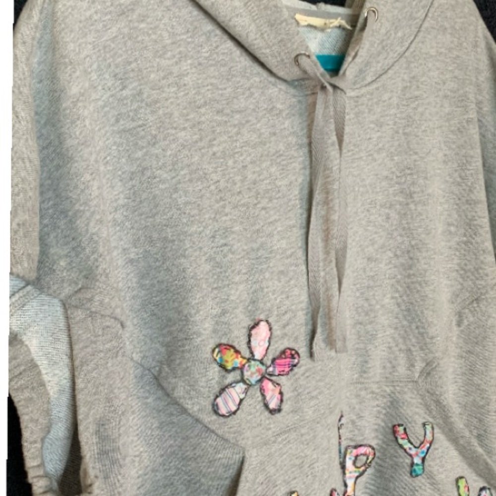 It Ain’t Beige upcycled Gray Hoodie with Floral Appliqué - Picture 13 of 16